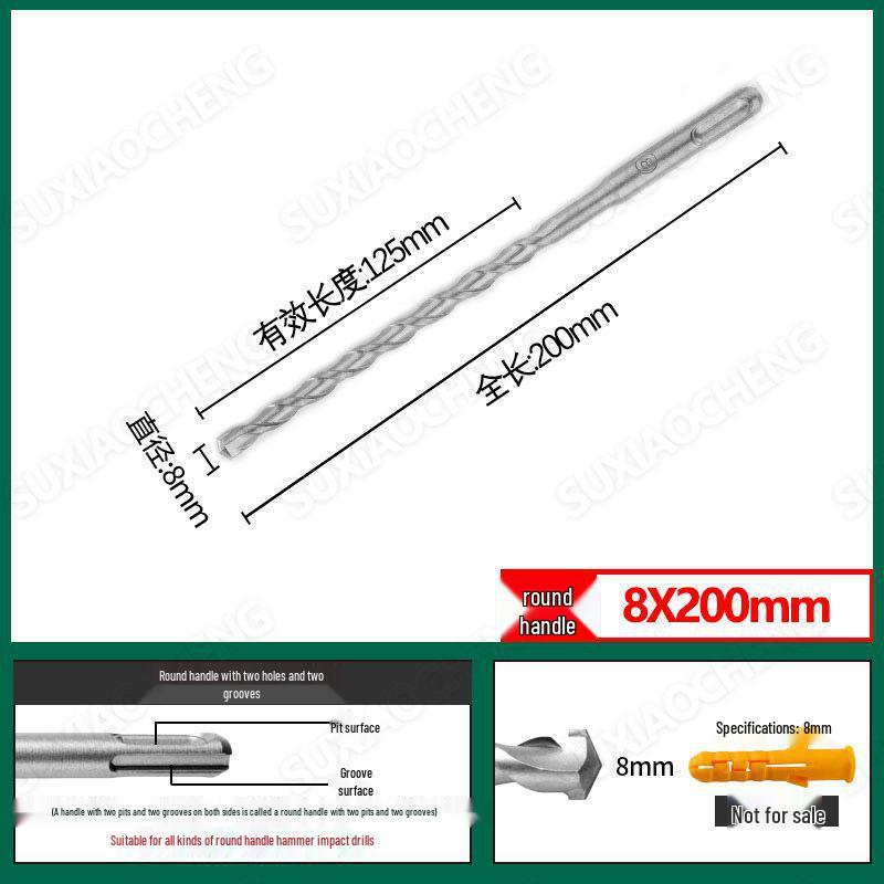 Extended Rotary Hammer Drill Bit Set for Concrete, Stone, and Brick Walls - Alloy, Square & Round Shanks
