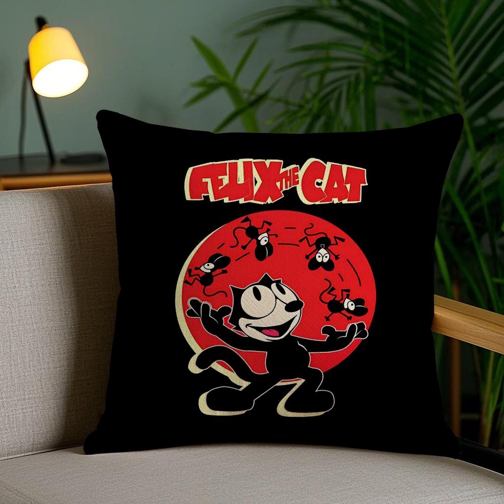 F-Felix The Cat Exquisite Cushion Cover Soft Short Plush Double-Sided Printing Home Decor Machine Washable Pillow Case Gift