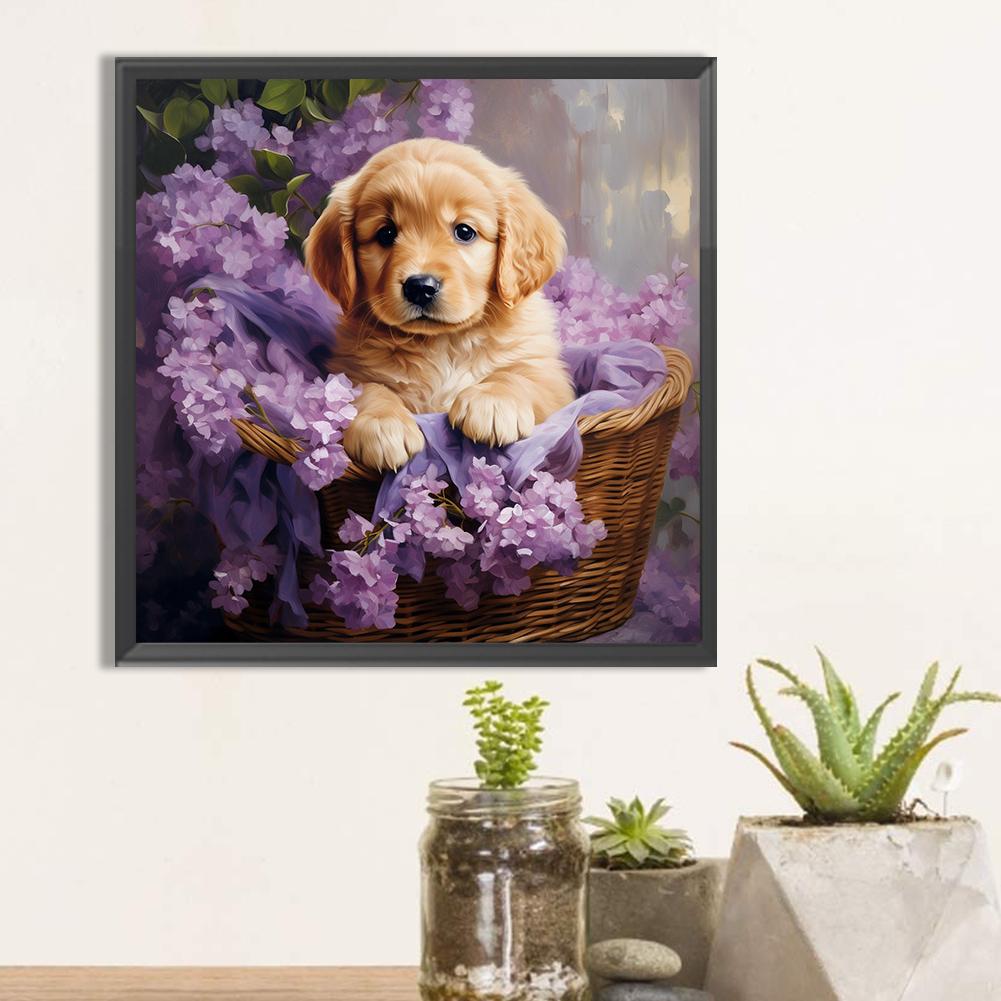 5D DIY Full Round Drill Diamond Painting Golden Retriever Kit Home Decor 40x40cm