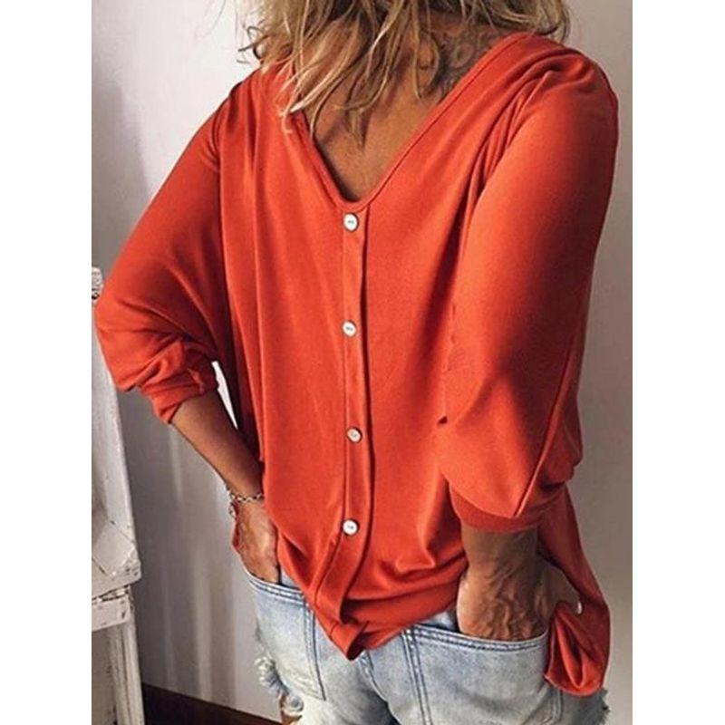 

Spring and Autumn Fashion Hot Sale Export-Button Bat Pullover Orange M