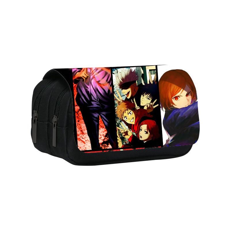 Jujutsu Kaisen Pattern Double Layer Flip Cover Stationery Storage Pencil Bag For Middle School Students