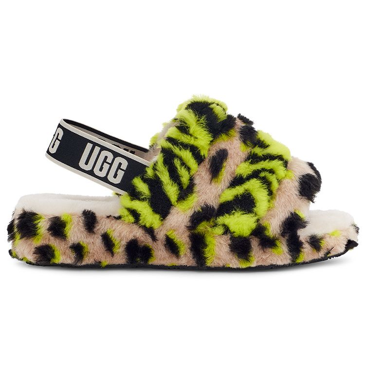 UGG Fluff Yeah Stoff Tierprint Plüsch Slide Sandalen Damen Sandalen Limette 1127073-KLM
