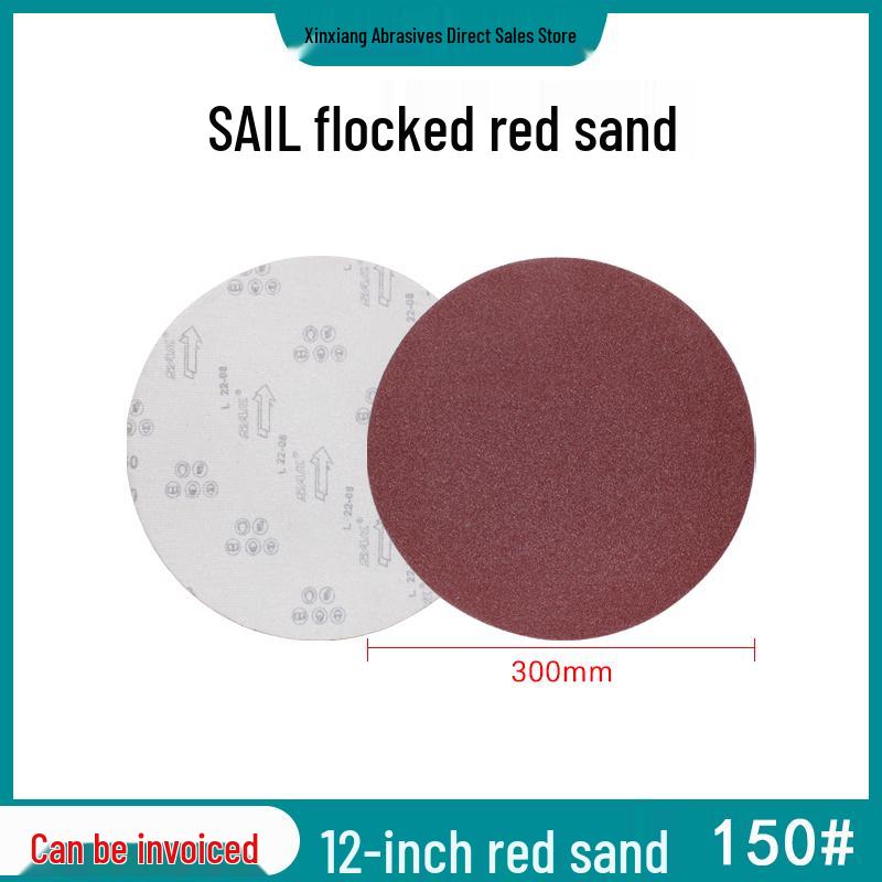 12" Red Sand Flocked Sandpaper Disc - Self-Adhesive Hook & Loop Sanding Pad