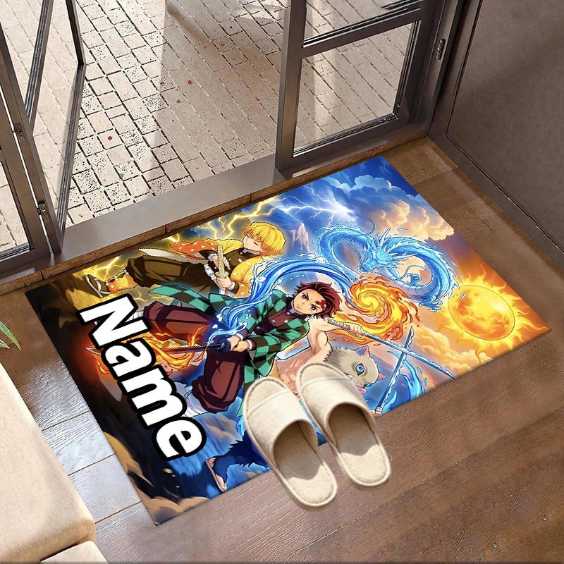 Custom Name Personalized Demon Slayer Print Carpet, Versatile Home Decor Rug, for Playroom, Apartment, Balcony, Entryway, Hallway Gift