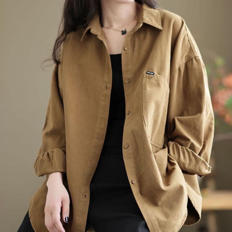 Coat for Women Cotton Oversize Shirt Jacket Solid Color Button Loose Casual Tops Casual Blouse Jacket