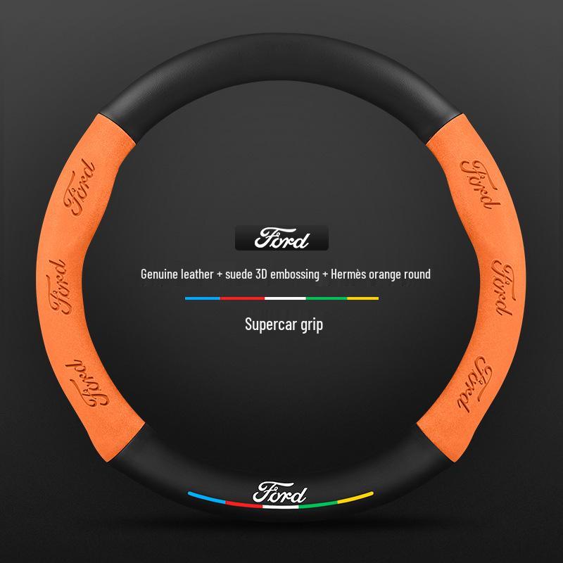 Genuine Leather Suede Carbon Fiber Steering Wheel Cover for JMC Ford Territory 2019-2021, Universal All-Season Model