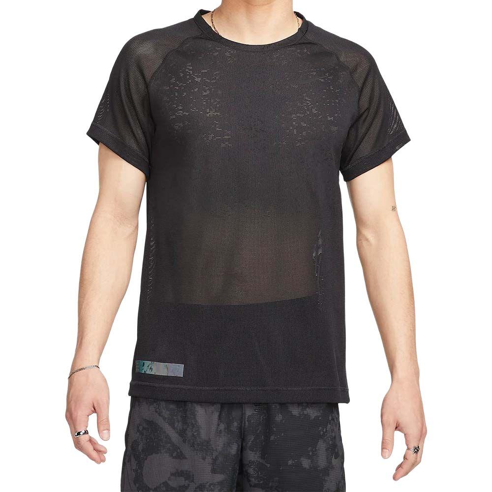 Nike Ανδρικό T-shirt Δρόμου με Ανακλαστική Ριγέ Λαιμόκοψη Dri-Fit Adv Μαύρο DX0854-010