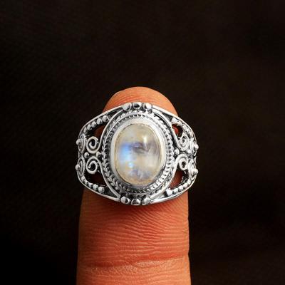 Bague en argent, bague en pierre de lune, 925 Sterling, bijoux en pierre de naissance de juin, bijoux faits à la main, bague de déclaration