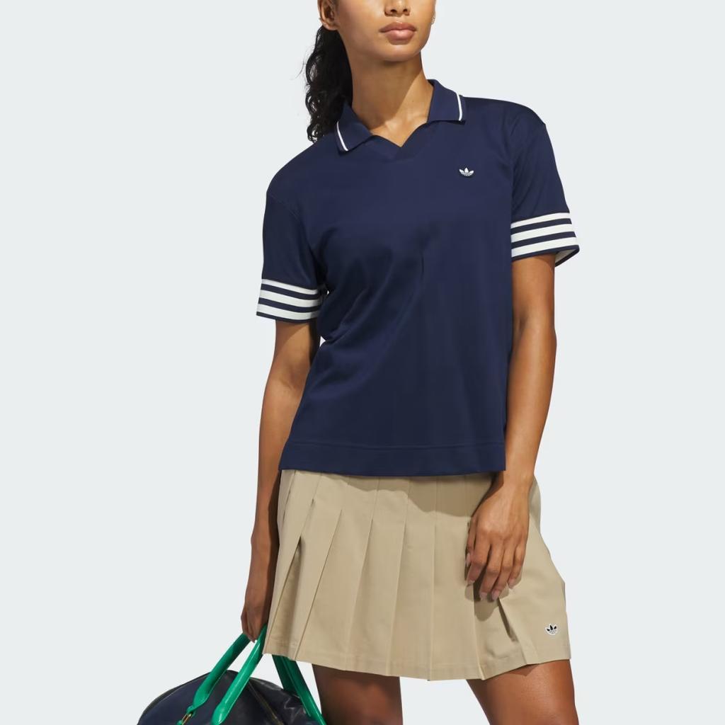 Adidas Oryginalny damski top polo z krótkim rękawem i dekoltem w serek, dzianinowy, z 3 paskami, Performance KA9855