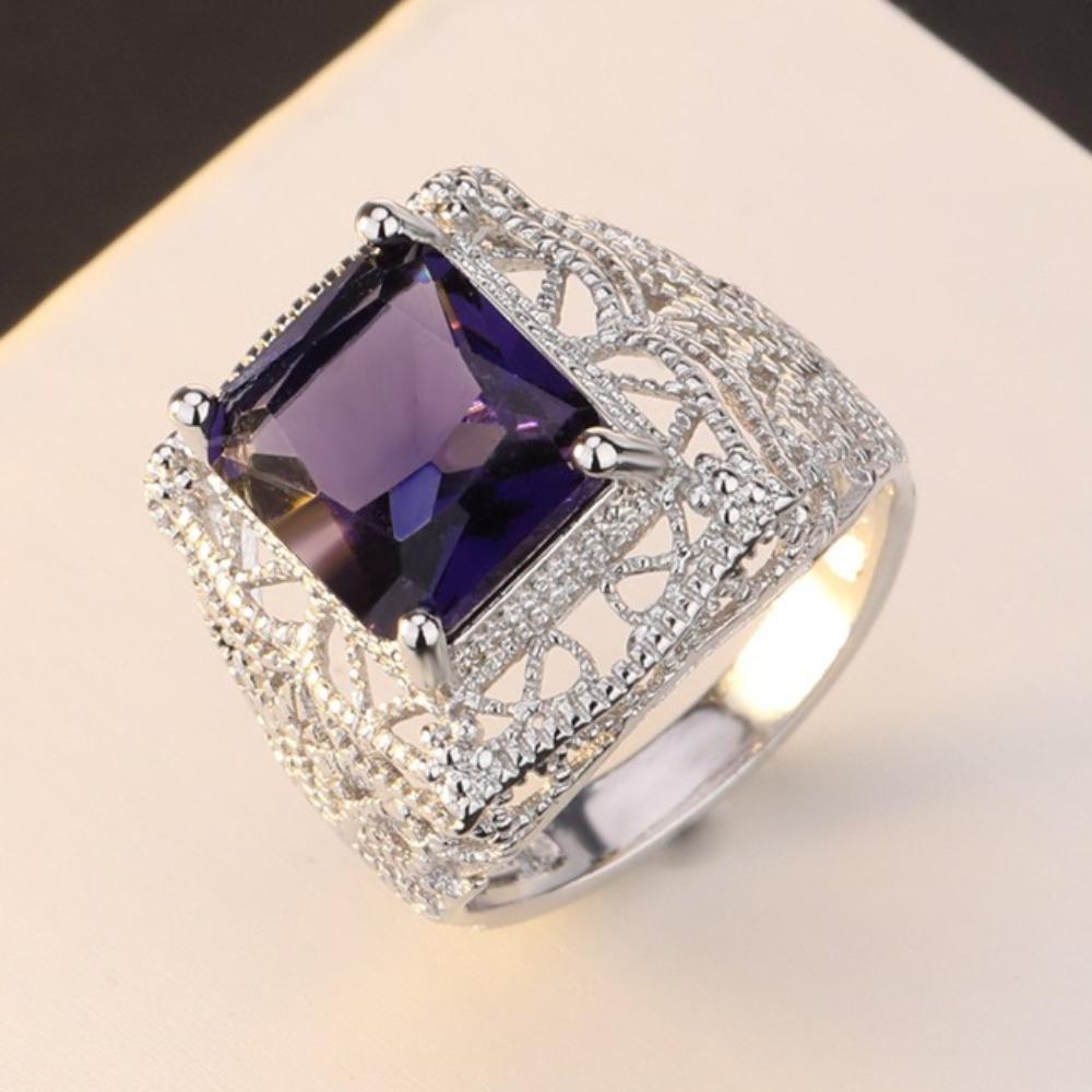 Vintage Lace Amethyst Ring Princess Pink Topaz Ring for Women Unique Floral Hollow Out Jewelry no. 6 фиолетовый