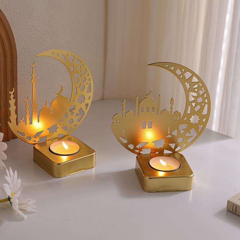Metal Candle Holder Islamic Muslim Party Decor Eid Mubarak Candle Sticks Dinner Table Ornaments Ramadan Kareem Decorations