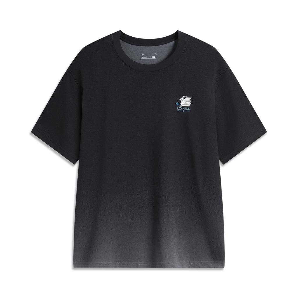 Li Ning Sports Fashion Series Casual Simple Round Neck Loose Short Sleeve T-Shirt Unisex Tops Black-Gradient AHSU871-2