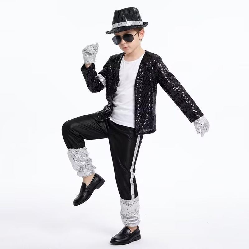 Kids Boys Michael Jackson Cosplay Birthday Party Dance Performance Costume Children Halloween Party Pop Star Outfits Full Set