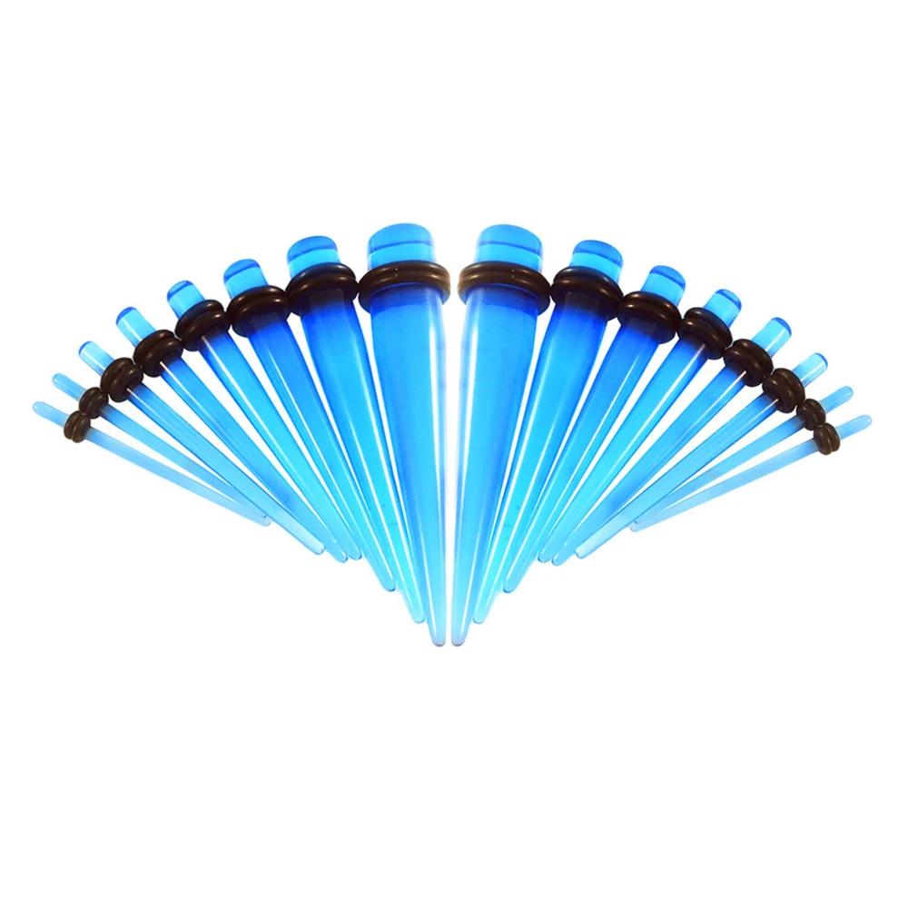 16pc Multicolour Acrylic Ear Taper Plug Gauge Expander 14g (1.6mm) - 00g (10mm) Flesh Tunnel Stretching Kit