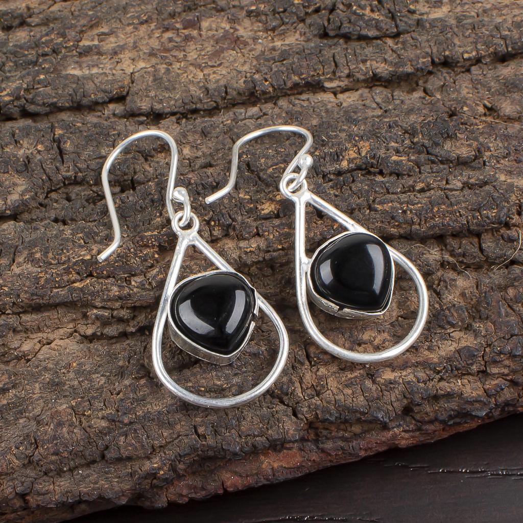 Schwarzer Onyx Cab Edelstein Schmuck, 925 Sterlingsilber Ohrringe, Wunderschöne Onyx Silber Ohrringe für Thanksgiving Geschenk