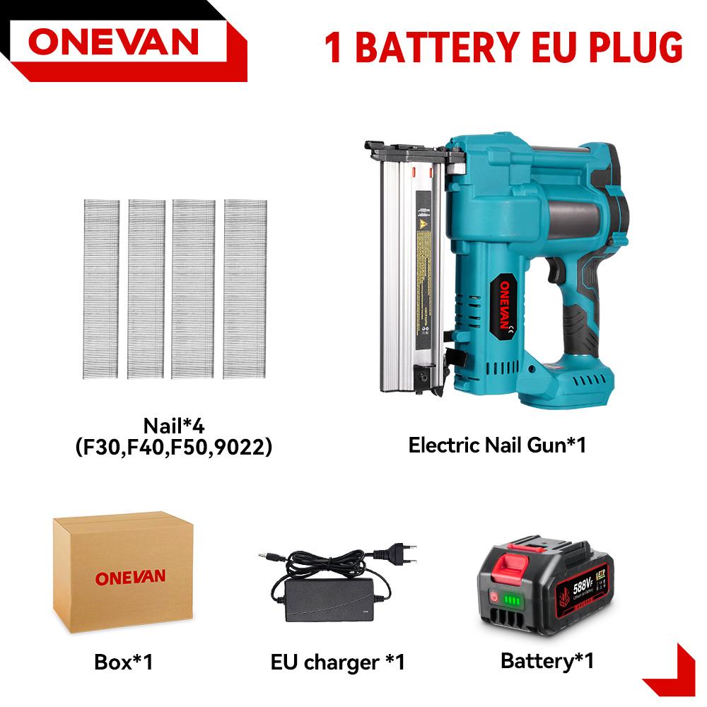 ONEVAN Bürstenloser elektrischer 2-in-1-Nagler/Hefter F15-50 K410-438 Akku-Nagelpistole mit 4 Nagelmodi für 21-V-18-V-Akku