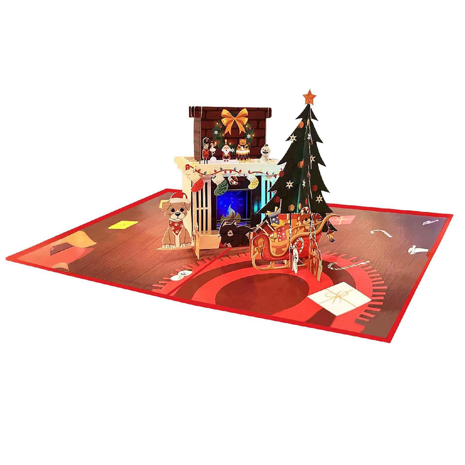 

CAWKAY 3D Greeting Card with Christmas Songs, Lighted Tree, Fireplace, 3D Pop-Up, Folding Gift