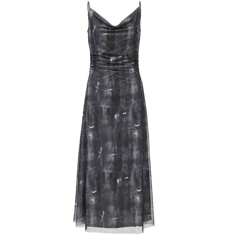 

ONLY 2025 Summer Ink Splatter Print Cowl Neck Long Dress L