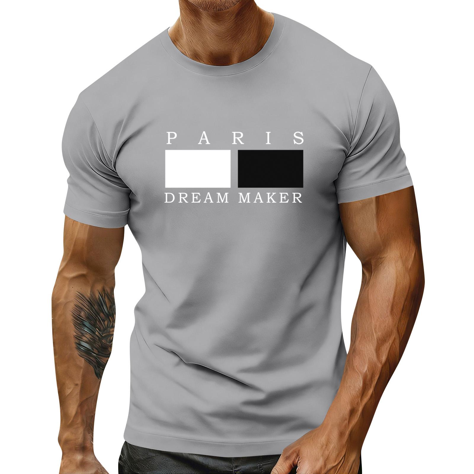 

Men s Holiday Print Round Neck Short Sleeve Top Casual Sports Top L