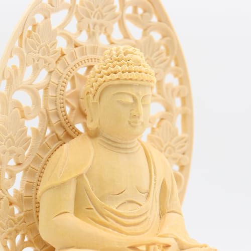 Kurita's Specialty Buddha Statue [Nyorai] Amitabha Nyorai Seated Statue, 2.0 inches (total height 18.5 cm, width 10 cm, depth 9 cm), Grass Halo, Round