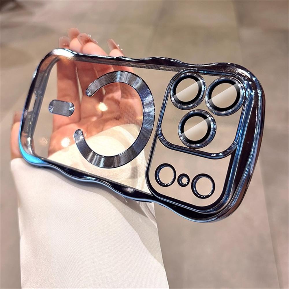 

Plating Wave Transparent For Magsafe Magnetic Case For iPhone 17 16 15 14 13 Pro Max Air Wireless Charging Shockproof Back Cover iPhone 13 Pro