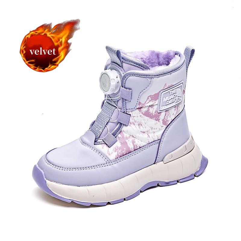 

Trend Purple Winter Snow Boots For Girls Boys Rotary Buckle High Top Children s Cotton Shoes Outdoor Warm Plush Kids Ankle Boots 35