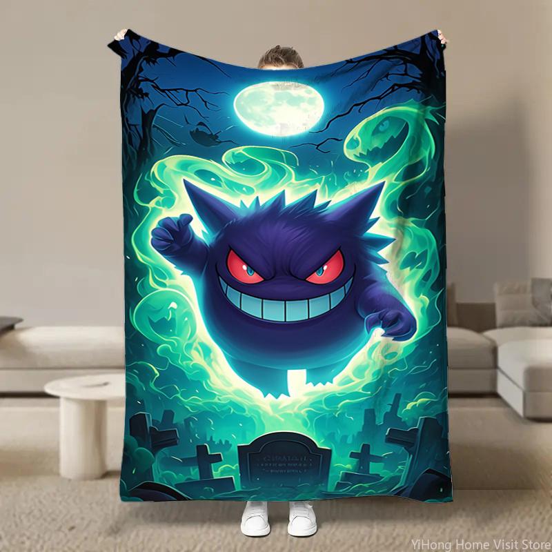 Japanischer Anime Pokemon Gengar Cartoon Plüsch Flanell Decke für Bett Sofa Weiche Flanell Überwurf Flauschige Kinder Schüler Kind Decken