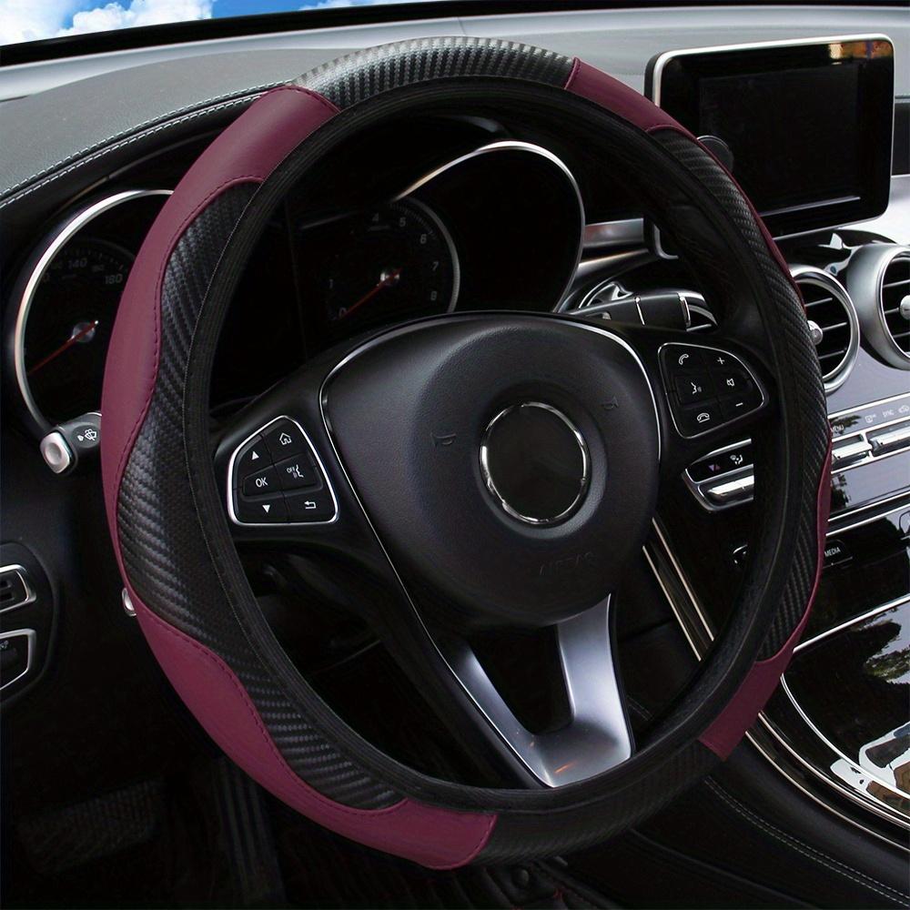 14.57-14.96inch Premium Carbon Fiber PU Leather Car Steering Wheel Cover - Non-Slip, Wear-Resistant, No Inner Ring, Ergonomic Design