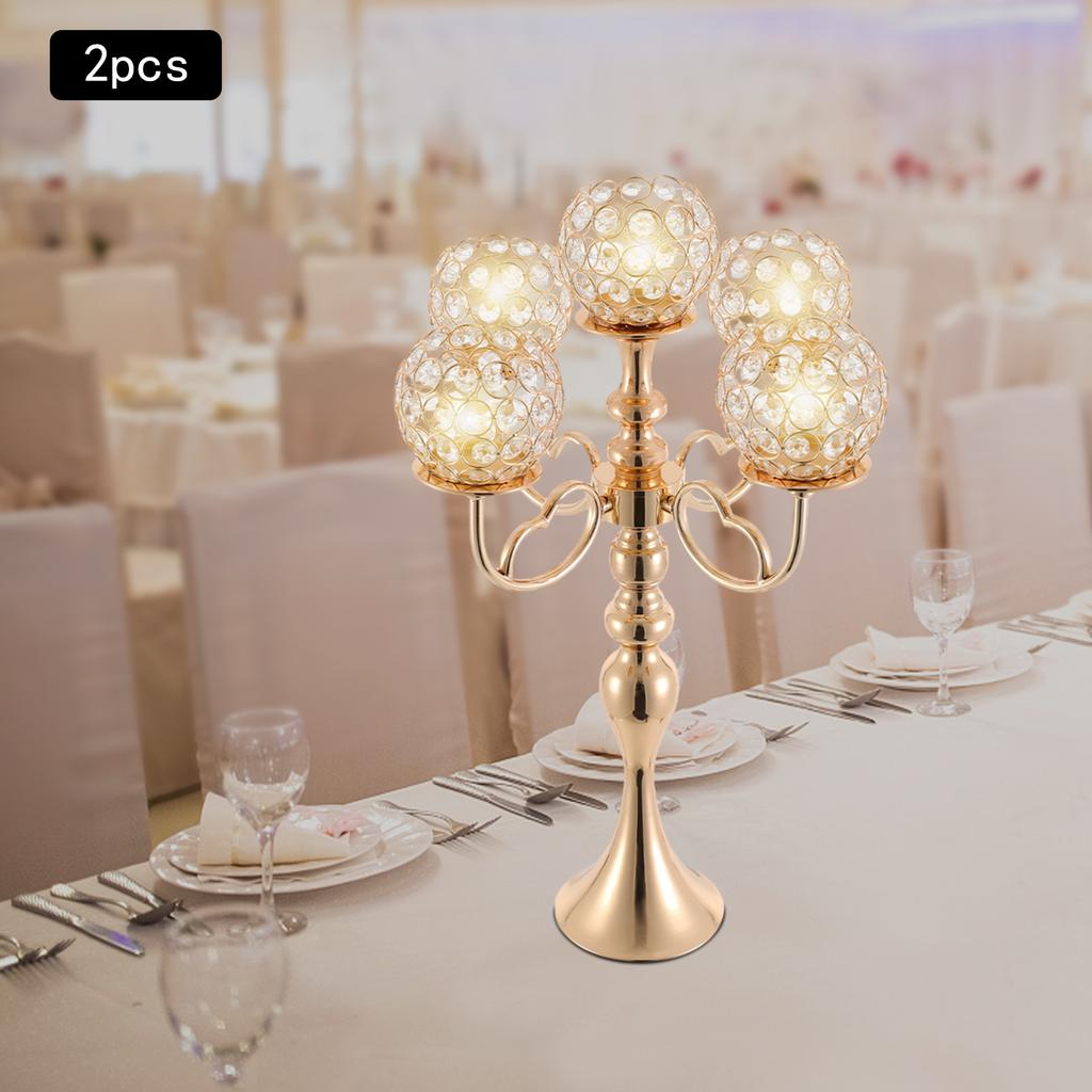 2Pcs 5-Arm Candle Holders, 21.5 Inch Gold Tabletop Candelabra, Candle Stand for Real/Simulation Candles, Perfect for Home Decor