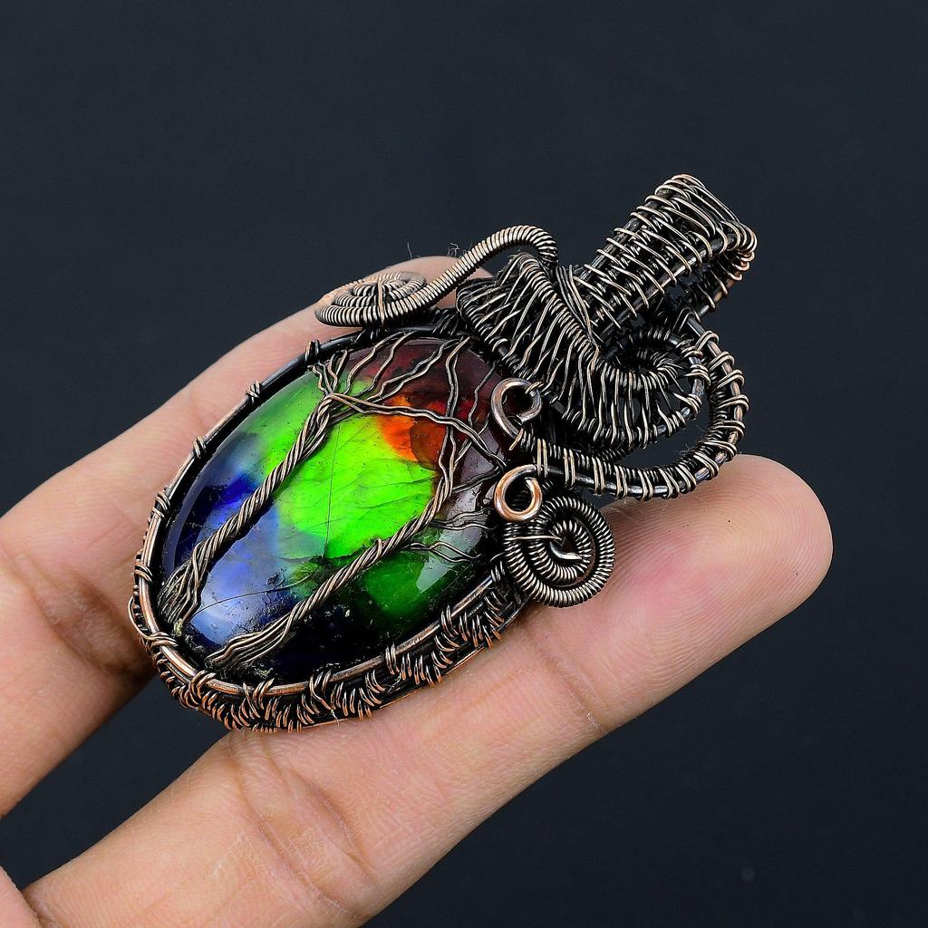 Tri Color Labradorite Pendant, Handmade Gemstone Pendant, 999 Copper Wire Wrapped Pendant Antique Jewelry, For Engagement Gift