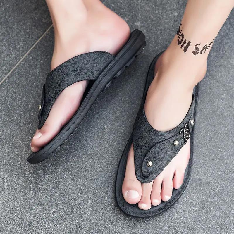 Fashion Sabot Men's Shoe Soft Shiatsu Flip Flops Leather Flat Fun Slides Pvc Mascullino Summer Sale Trend 2025 Y2k Casual Male Slipper