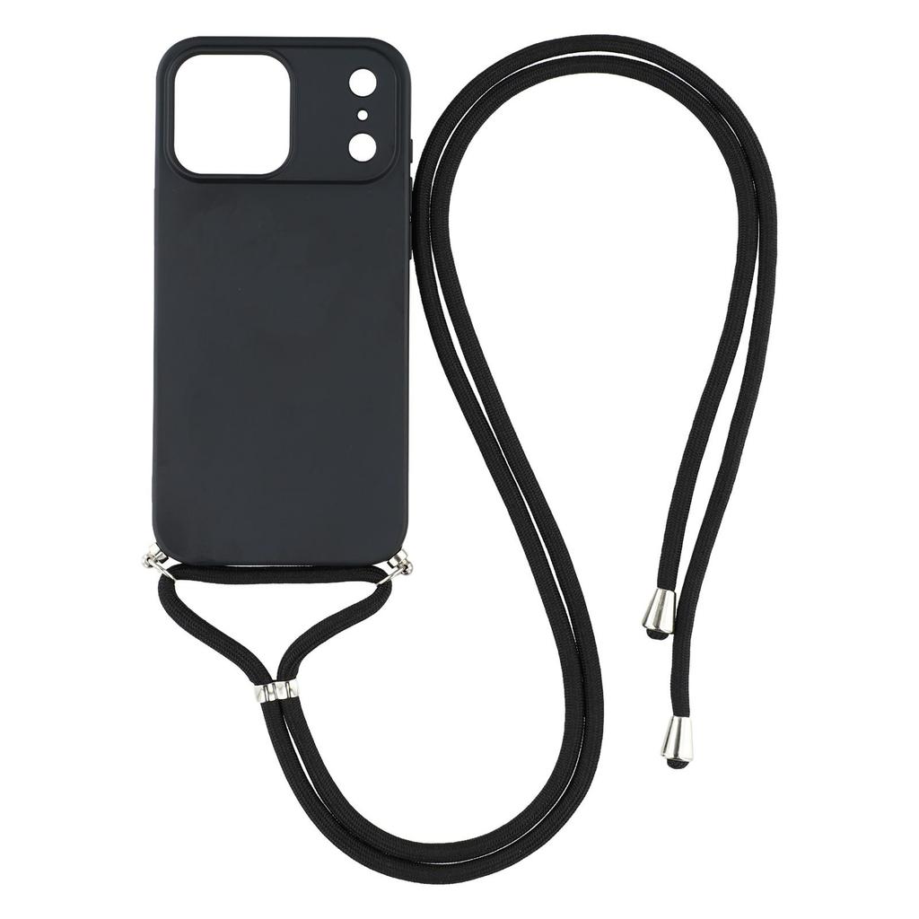 For iPhone 17 Pro Deksel Mykt TPU Fiberfôr Telefondeksel med Skulderstropp