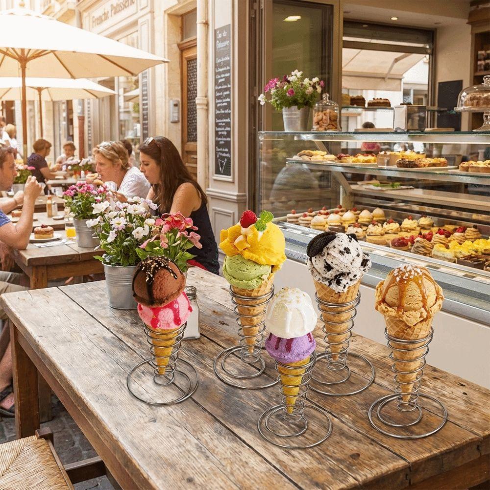 Stainless Steel Ice Cream Cone Holder Conical Spring Rust-proof French Fry Display Metal Basket Decorative Pizza Cone Holder