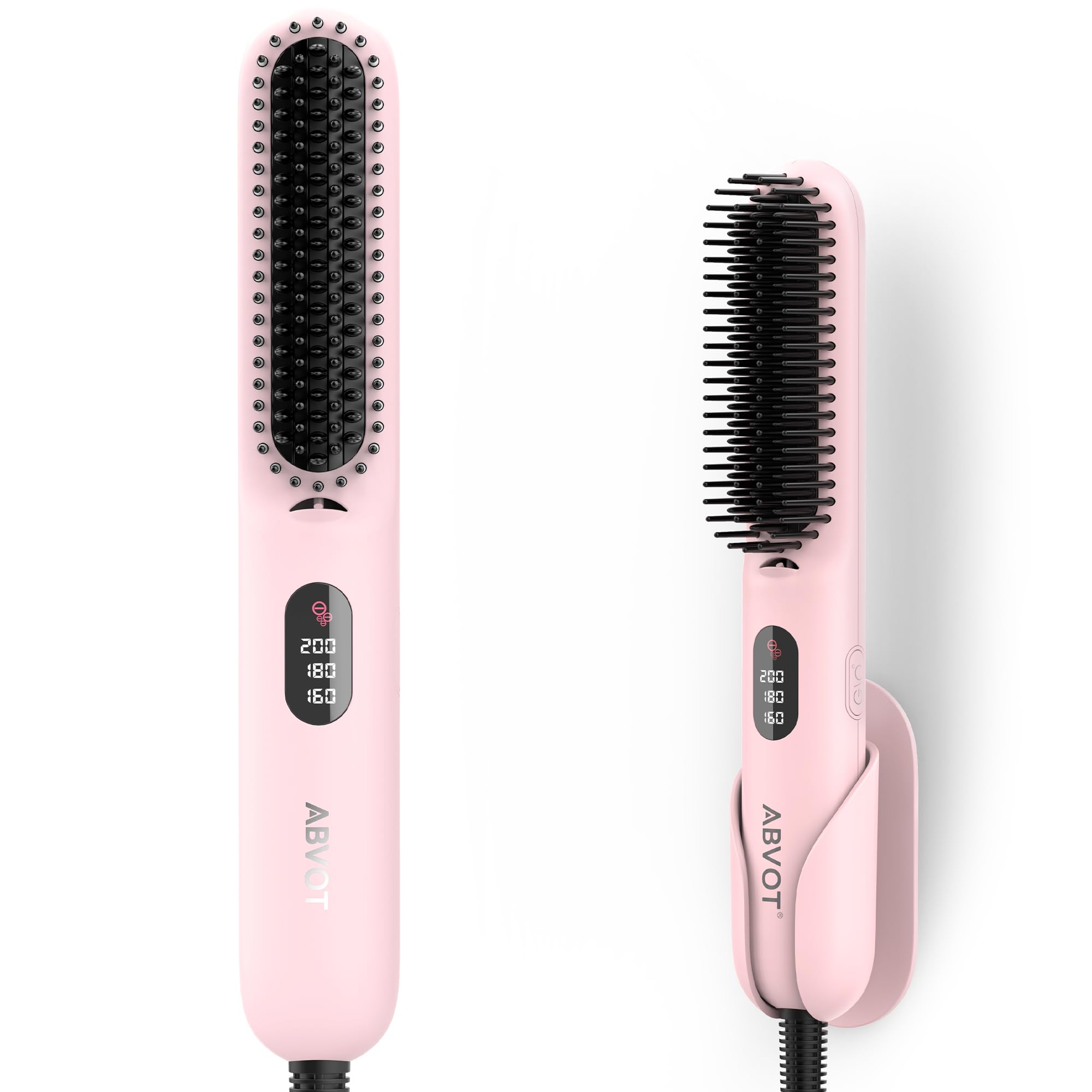

ABVOT [Pioneering C-shaped curved surface & densely packed comb teeth for bangs] Styling Hair Iron Brush with Storage Holder, Straight Brush, Three Te