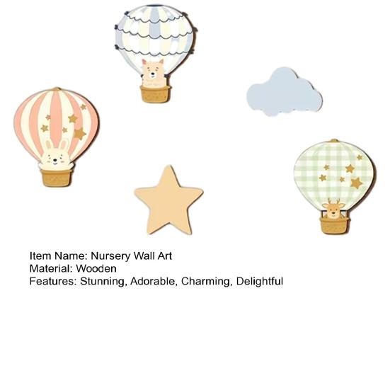 5 Pcs Star Cloud Hot Air Balloon Nursery Decor Boho Wooden Wall Hanging Sign for Bedroom Classroom Playroom Baby Shower Decoration