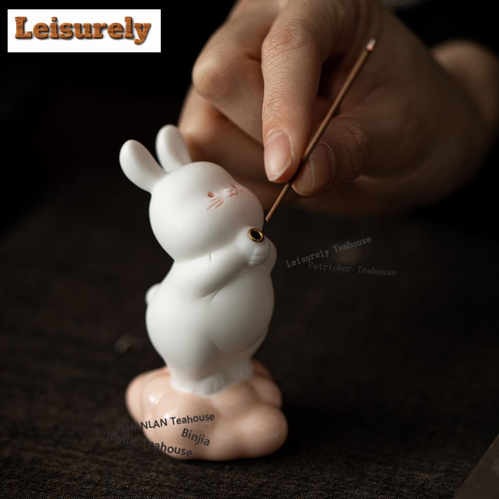 Bean Green Cute Rabbit Incense Holder Water Fountain Decoration Incense Burners Meditation Censer Chinese Tea Set Decoration