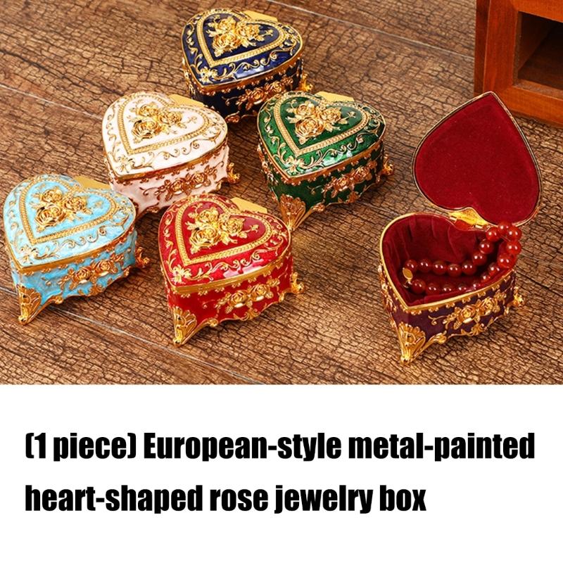 Alloy Rose Pattern Jewelry Organizers In Heart Shape For Women And Girls
