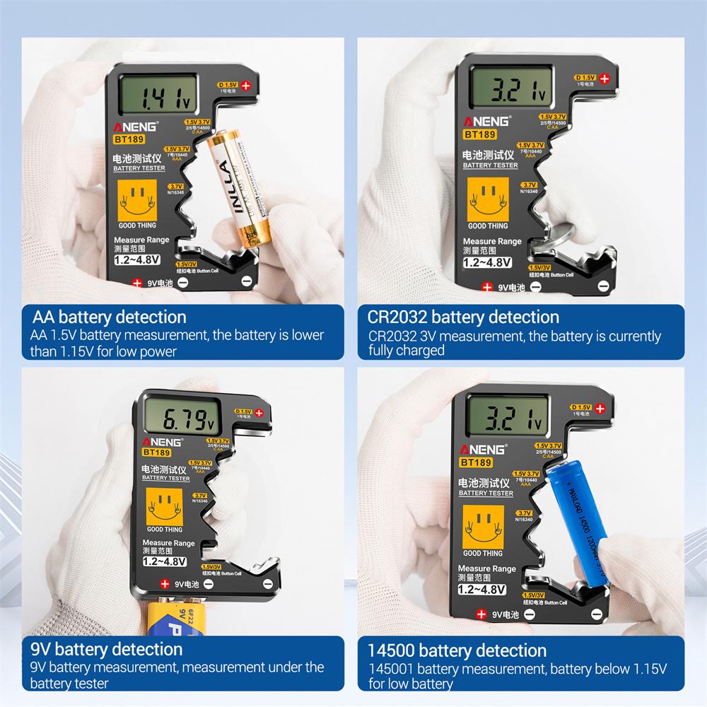 BT189 Battery Tester 9V Battery N-type Universal Digital Battery Tester Battery Level Indicator Battery Voltage Display