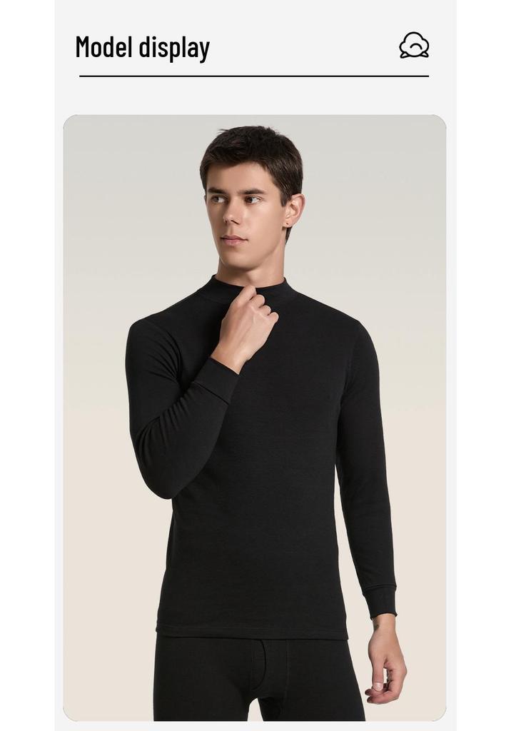 Men's 100% Cotton High-Neck Knit Thermal Set: Antibacterial Top & Bottoms, Plus Sizes