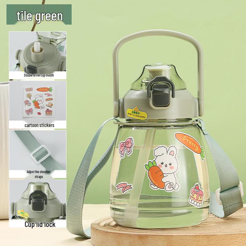 

Children s High-Capacity Plastic Straw Cup - Heat Resistant, Stylish, with Handle for Students OPP Bag Packaging