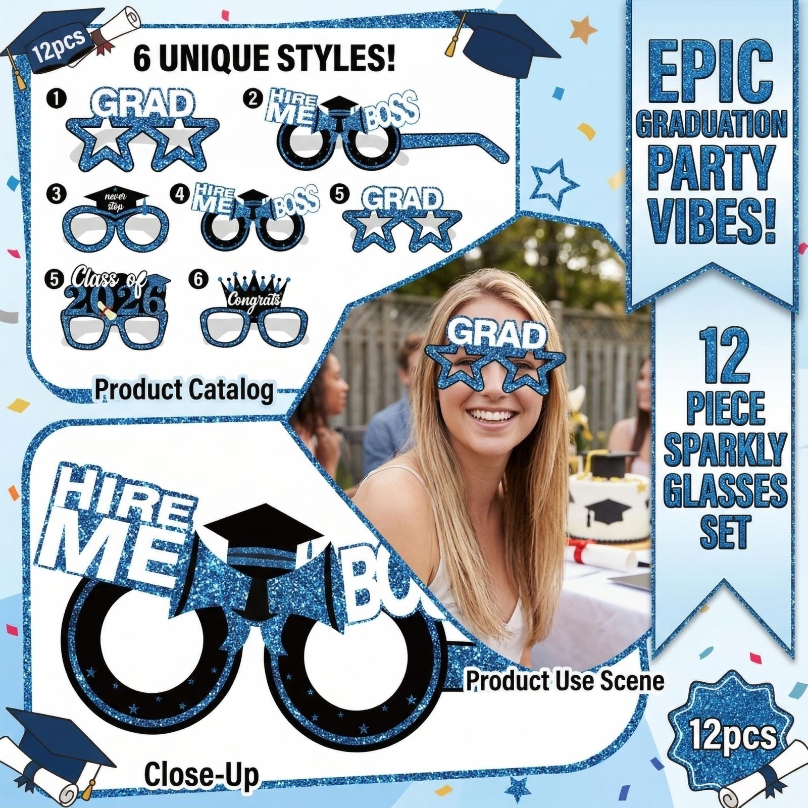 12pcs Graduation Glasses Decoration Graduation Party Decoration One Size синий