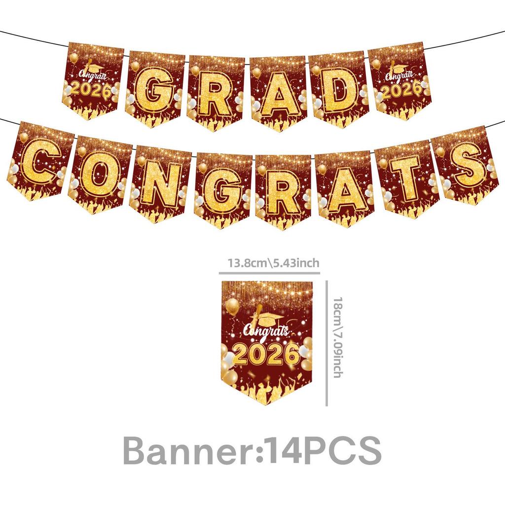 2026 Red & Gold Graduation Party Supplies: Paper Plates, Flags, Napkins & Swirls