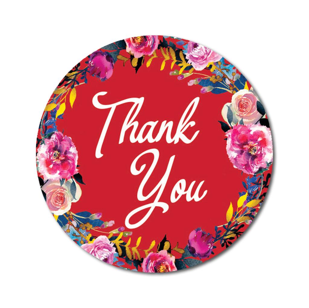 Darling Souvenir Round 45 Pcs Floral & Vines Border Black Thank You Stickers Envelope Seal-1.6