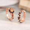 Fashion Women's Flower Leaf Inlaid Powder Zircon Ring Creative Rose Gold Color Leaves Design Bridal Engagement Wedding Ring Set
