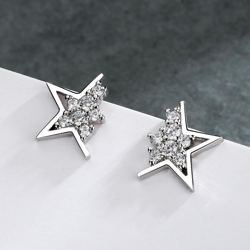 VENTFILLE 925 Stamp Silver Color Star Earrings for Women Crystal Jewelry Girls Birthday Gift Dropship Wholesale