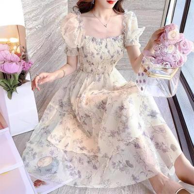 Rochie de vară pentru femei, din șifon, cu imprimeu de cerneală, model tea break
