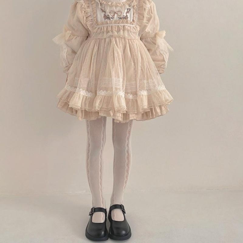 Autumn Sweet Tights Lolita Style Girls Pantyhose Spring Fall Cotton Knit Infant Stocking Children Pantyhose Baby Tights 2-13years