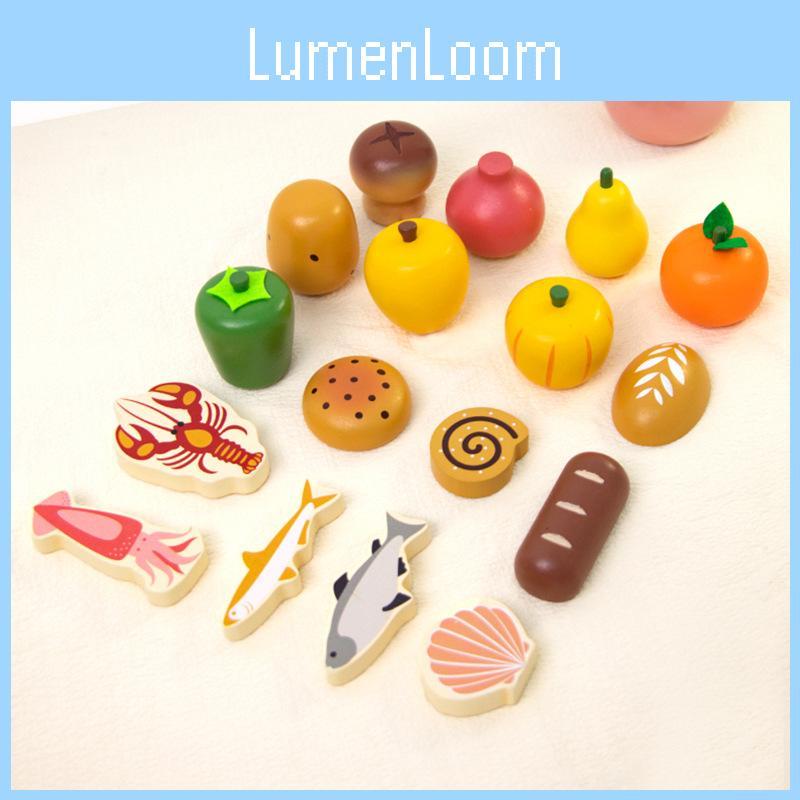 Kitchen Kids Toy Set With Wooden Fruits Vegetables Bread For Role Playing Fun