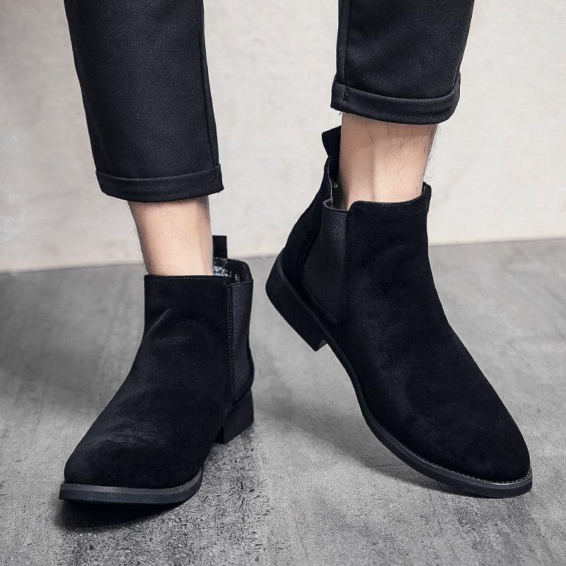 Men's Plus Size High-Top Suede Chelsea Boots, Pointed Toe, Short, for Autumn/Winter.