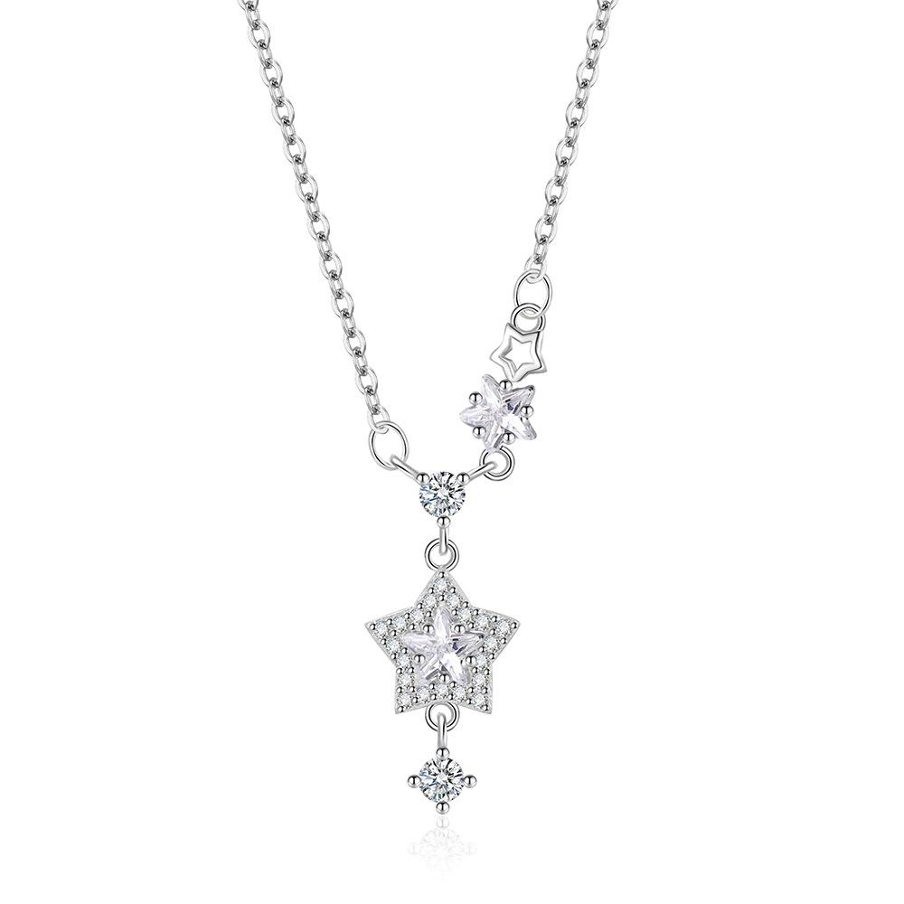 925 Sterling Silver Fashion Light Luxury Star Tassel Zircon Pendant Necklace Birthday Party Anniversary Gift